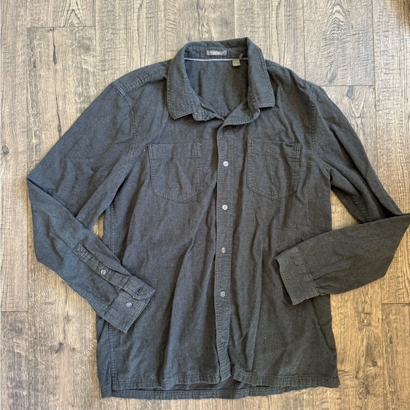 Toad & Co Flannagen Organic Cotton Flannel Button Down- Heather Grey- Large - Picture 3 of 10